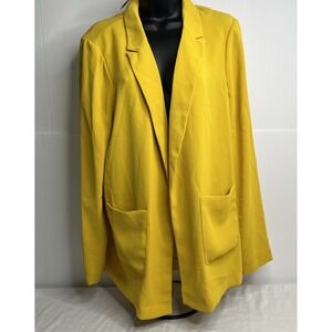 Topshop Blazer‎ Jacket Size 12 Yellow Mustard Dual Lapel Open Front Stretchy~NWT